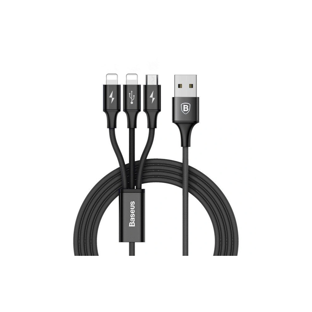 Hurtownia GSM - Kabel Baseus Rapid 3w1 microUSB, 2xLightning 1,2m Černý - BSU017BLK - {ean13} - Hurt