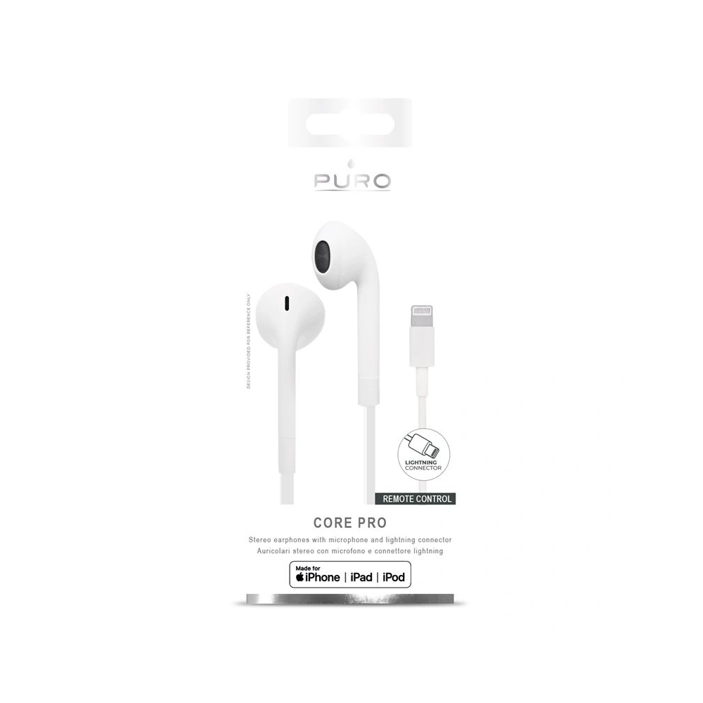 Hurtownia GSM - Słuchawki PURO Core Pro Stereo Earphones ze złączem lightning MFi, z płaskim kablem, mikrofonem i pilotem (Biały) - PUR370WHT - {ean13} - Hurt