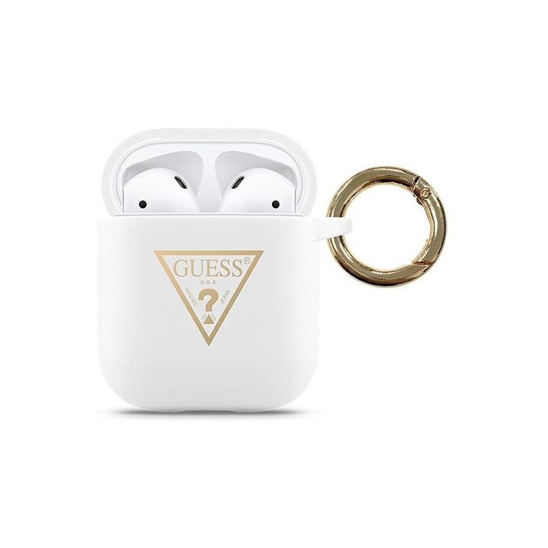 Guess Distributor - 3700740493663 - GUE774WHT - Guess GUACA2LSTLWH Apple AirPods cover white Silicone Triangle Logo - B2B homescreen