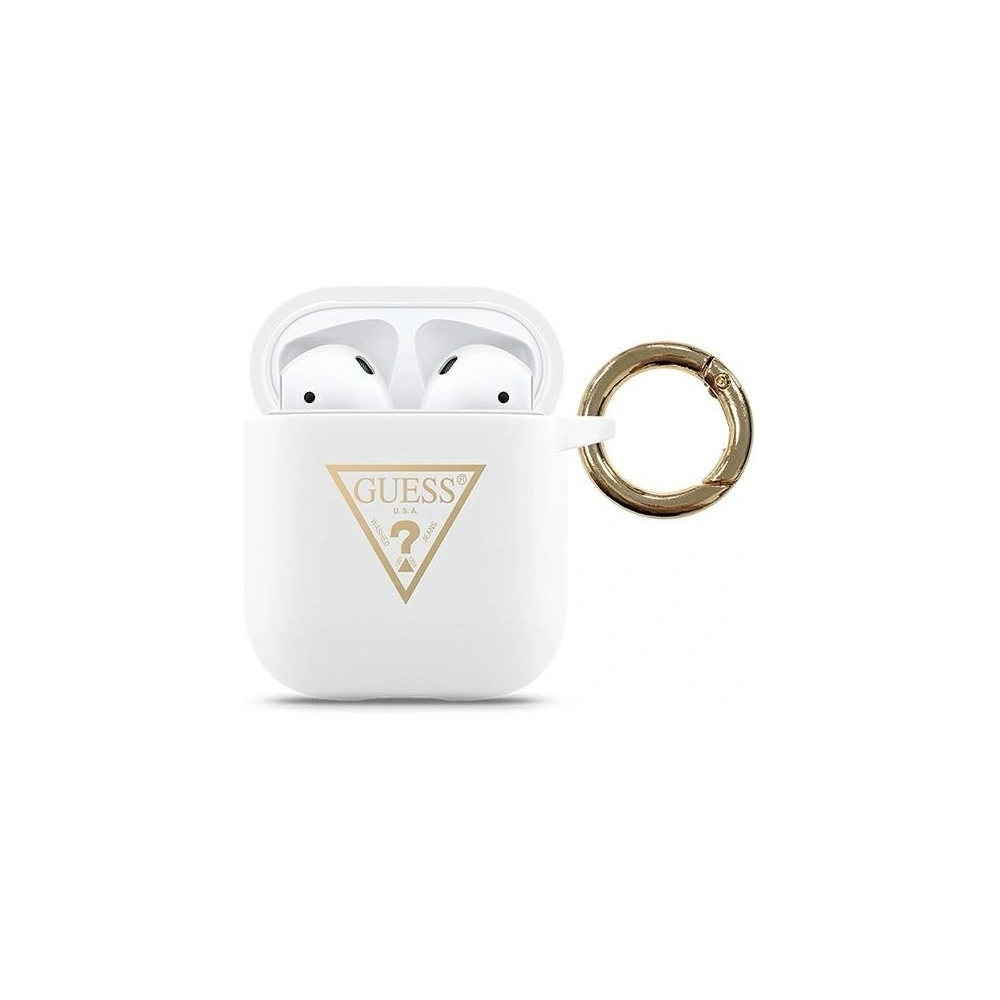 Wholesale Guess GUACA2LSTLWH Apple AirPods cover white Silicone Triangle Logo - GUE774WHT - {ean13} - Hurt