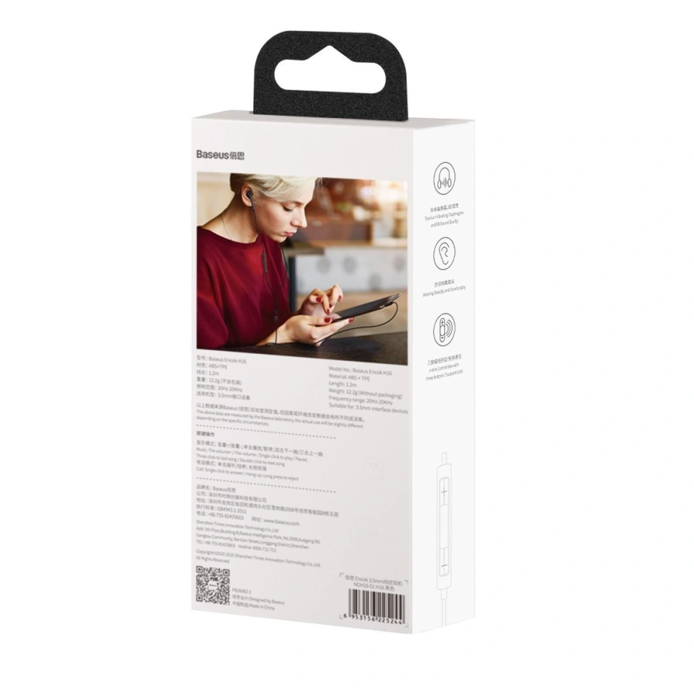 Wholesale Baseus Encok Earphone H16 Black - BSU1941BLK - {ean13} - Hurt