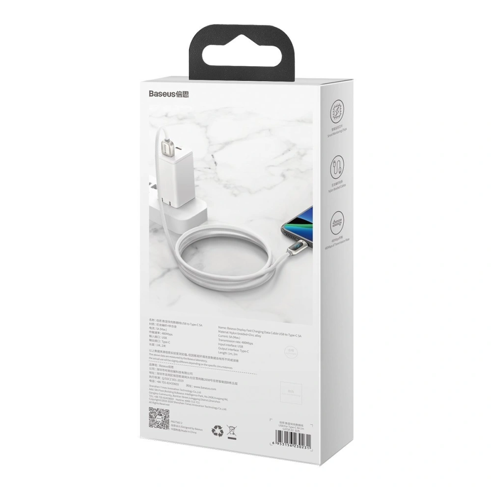 Hurtownia GSM - Kabel USB do USB-C Baseus Display, 5A, 1m (biały) - BSU1961WHT - {ean13} - Hurt