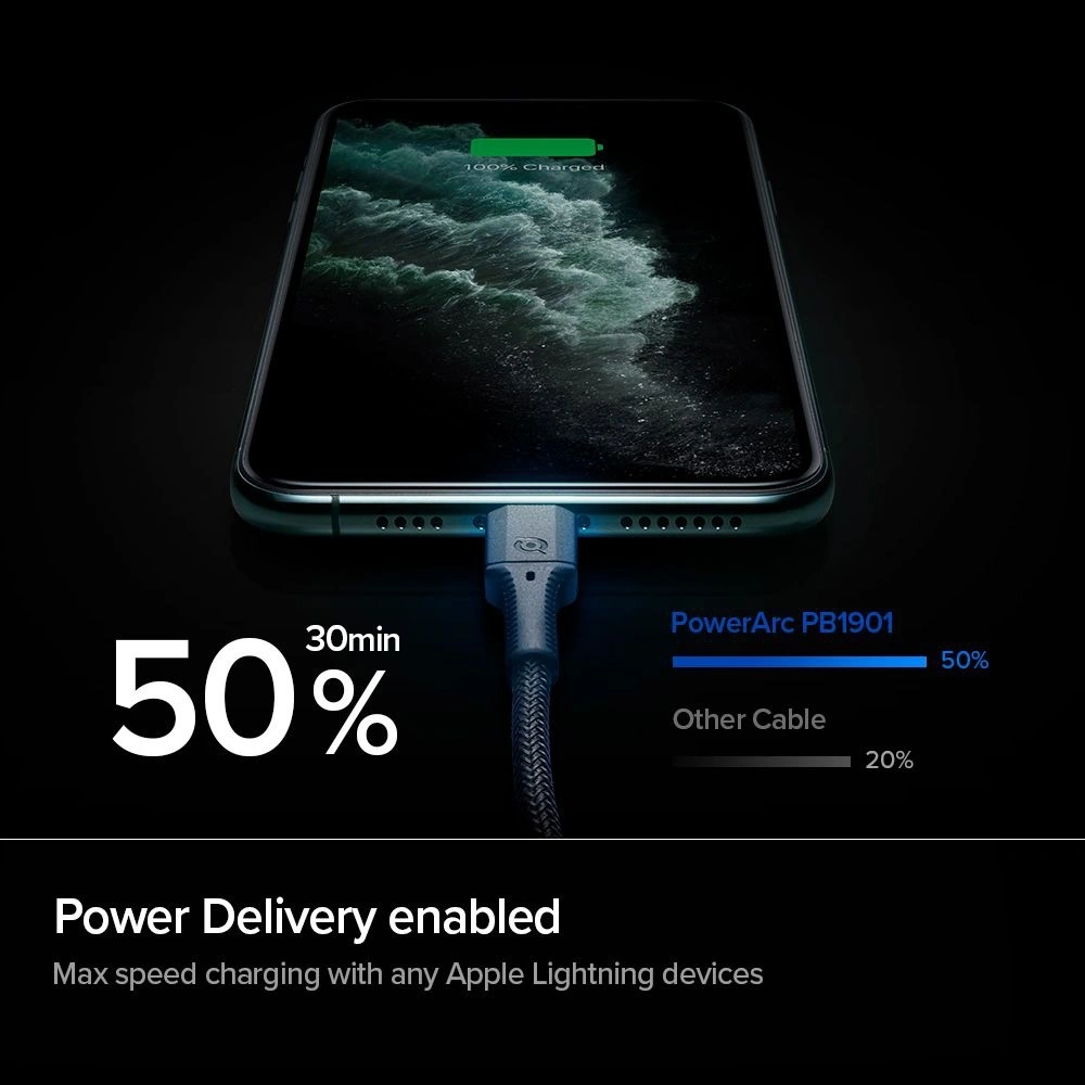 Hurtownia GSM - Kabel Lightning do USB-C Spigen PowerArc PB1901 PD 100W 1m Black - SPN1392BLK - {ean13} - Hurt