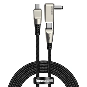 Kabel 2w1 Baseus Flash Series, USB-C do USB-C / wtyk zasilania DC 5.5x2.5mm, 100W, 2m (czarny)