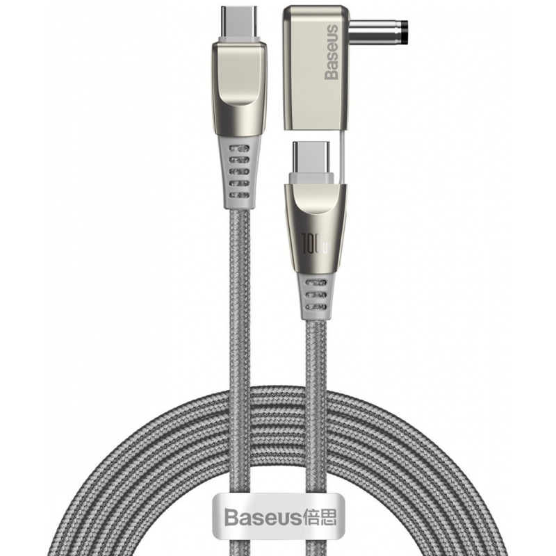 Baseus Distributor - 6953156229266 - BSU1965GRY - aseus Flash Series Fast Charging Data Cable with round type Head Type-C to C+DC 100W 2m (grey) - B2B homescreen