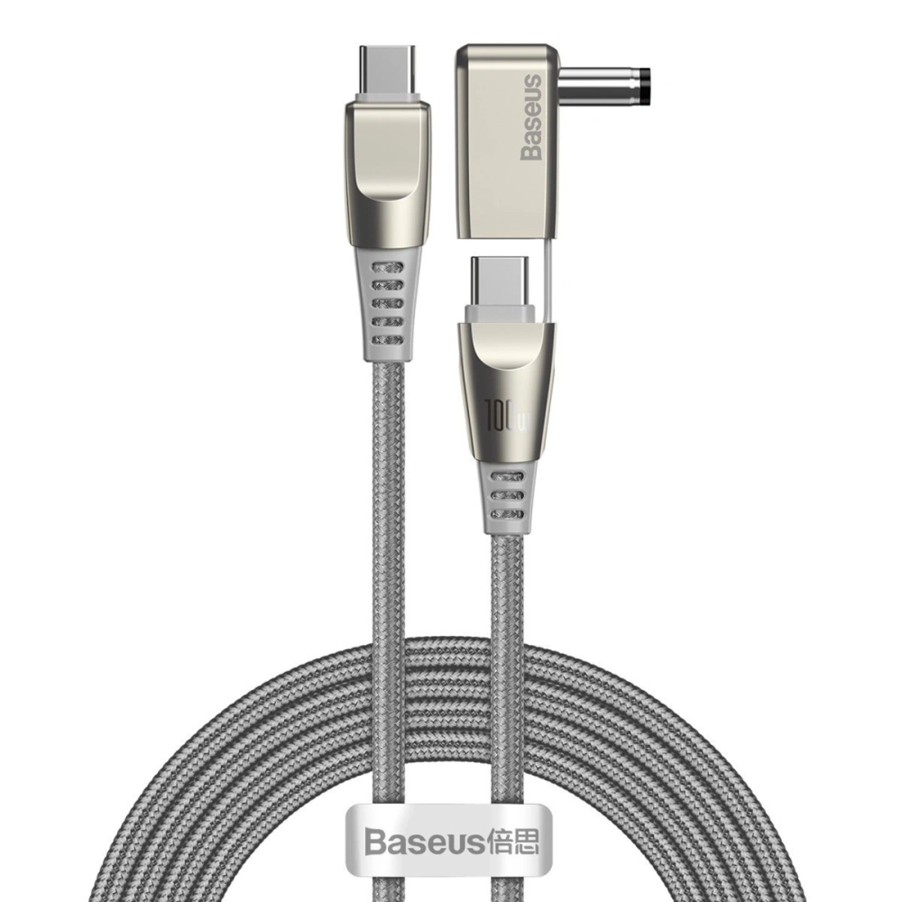 Hurtownia GSM - Kabel 2w1 Baseus Flash Series, USB-C do USB-C / wtyk zasilania DC 5.5x2.5mm, 100W, 2m (szary) - BSU1965GRY - {ean13} - Hurt