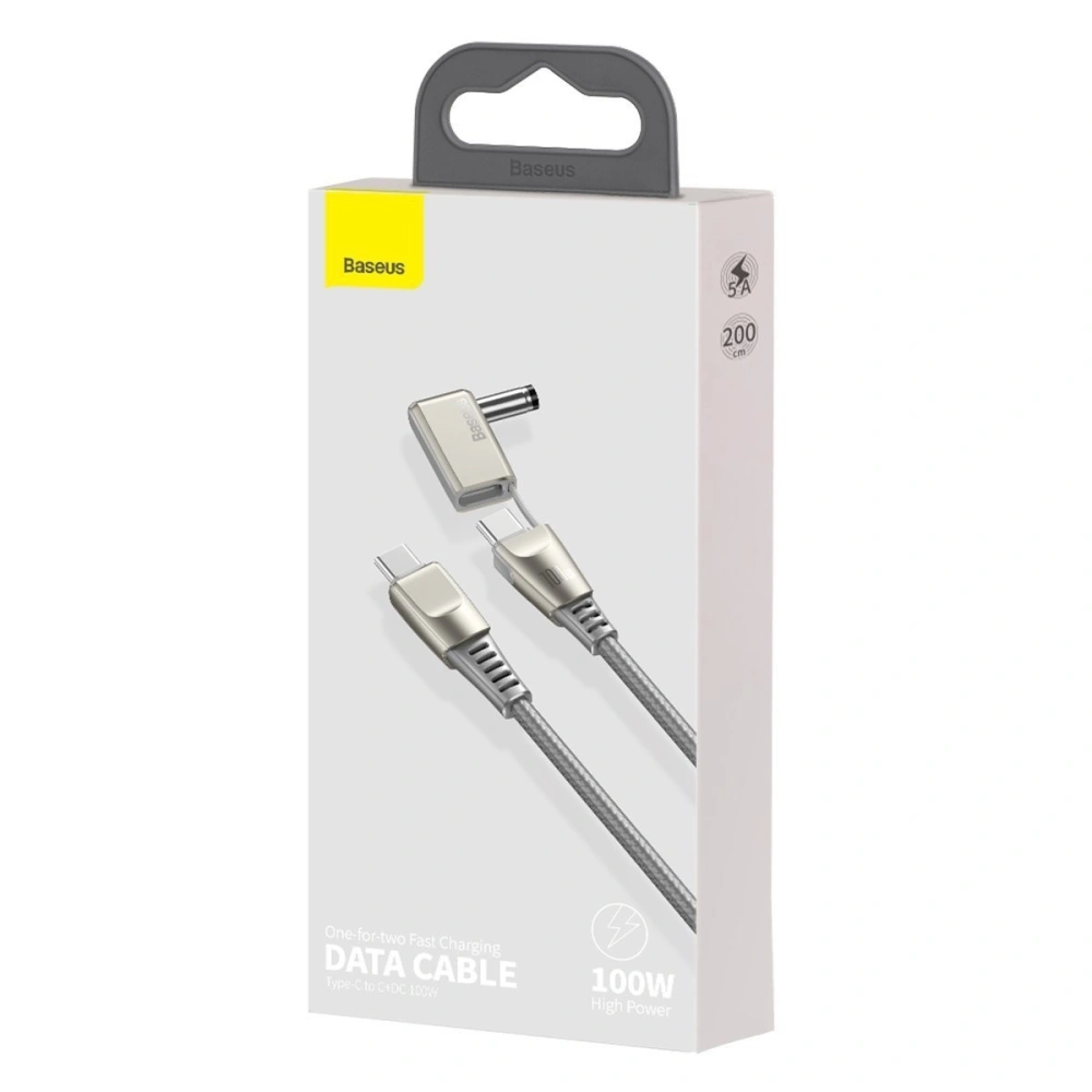 Hurtownia GSM - Kabel 2w1 Baseus Flash Series, USB-C do USB-C / wtyk zasilania DC 5.5x2.5mm, 100W, 2m (szary) - BSU1965GRY - {ean13} - Hurt