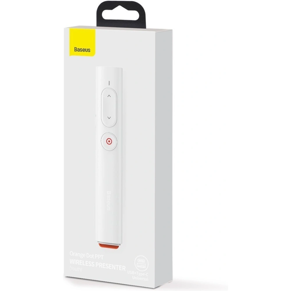 Wholesale Baseus Orange Dot PPT wireless Presenter (Youth) with battery White - BSU1986WHT - {ean13} - Hurt