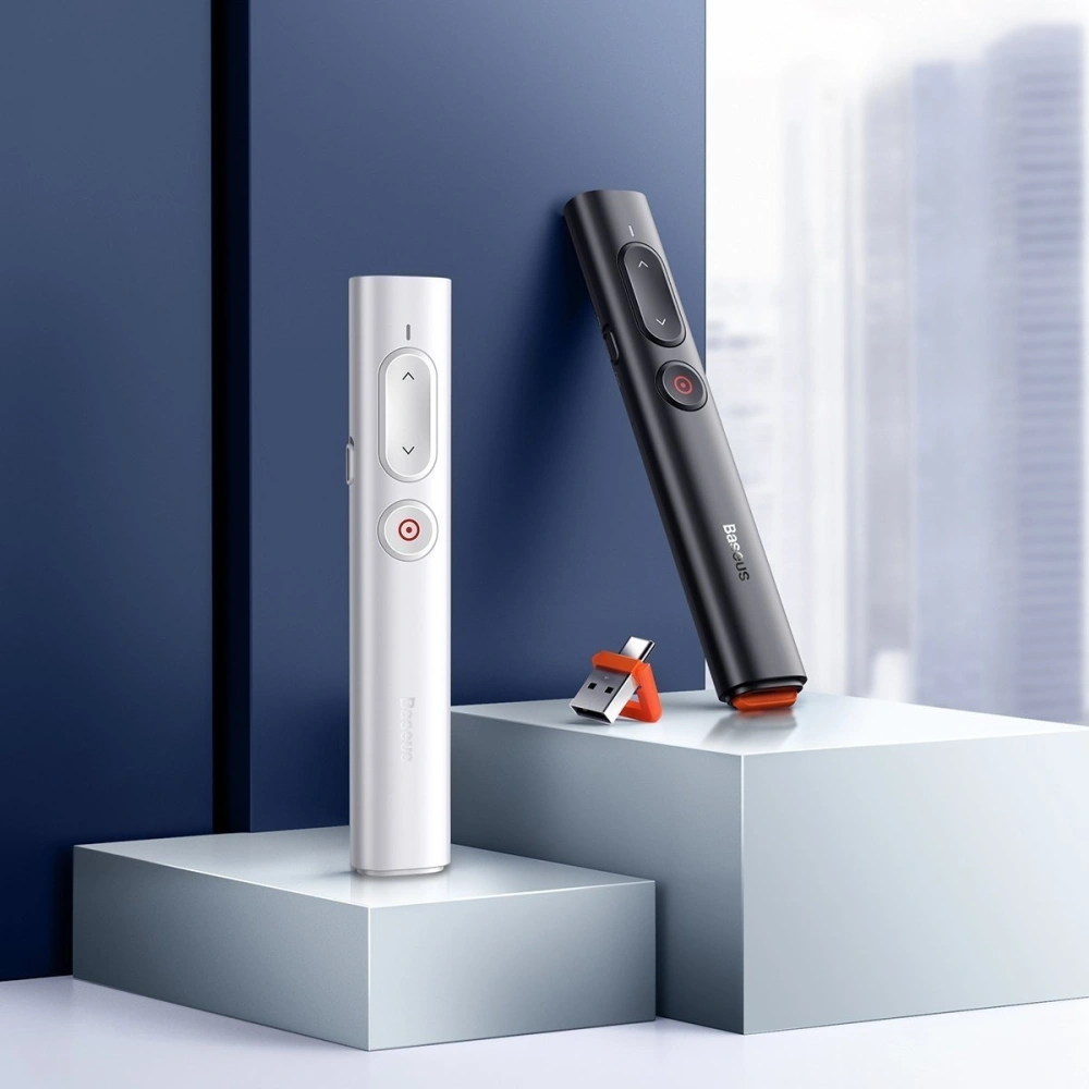 Wholesale Baseus Orange Dot PPT wireless Presenter (Youth) with battery White - BSU1986WHT - {ean13} - Hurt