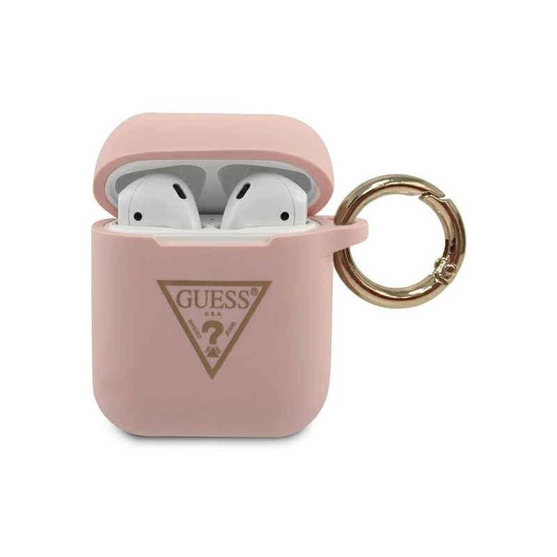 Guess Distributor - 3700740494523 - GUE790PNK - Guess GUACA2LSTLPI Apple AirPods cover pink Silicone Triangle Logo - B2B homescreen