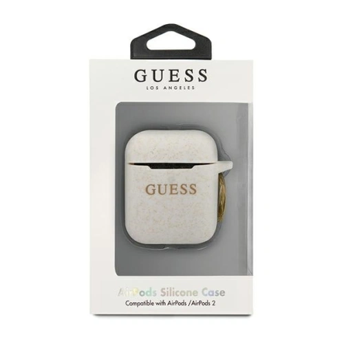 Etui Guess GUACCSILGLWH Apple AirPods cover biały/white Silicone Glitter