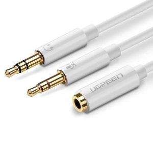 Hurtownia GSM - Rozdzielacz audio AUX UGREEN słuchawki + mikrofon do kabel mini jack 3,5 mm, 28cm - Biały - UGR561WHT - {ean13} - Hurt