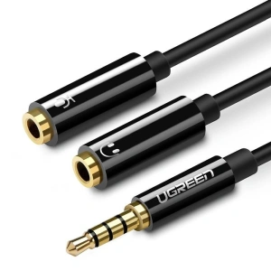 Audio AUX Splitter UGREEN Kabel Mini Jack 3,5 mm (männlich) für Kopfhörer + Mikrofon (weiblich), 20cm - Schwarz