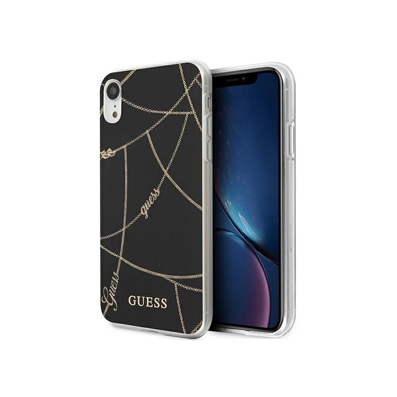 Guess Distributor - 3700740494073 - GUE821BLK - Guess GUHCI61PCUCHBK Apple iPhone XR black hardcase Gold Chain Collection - B2B homescreen