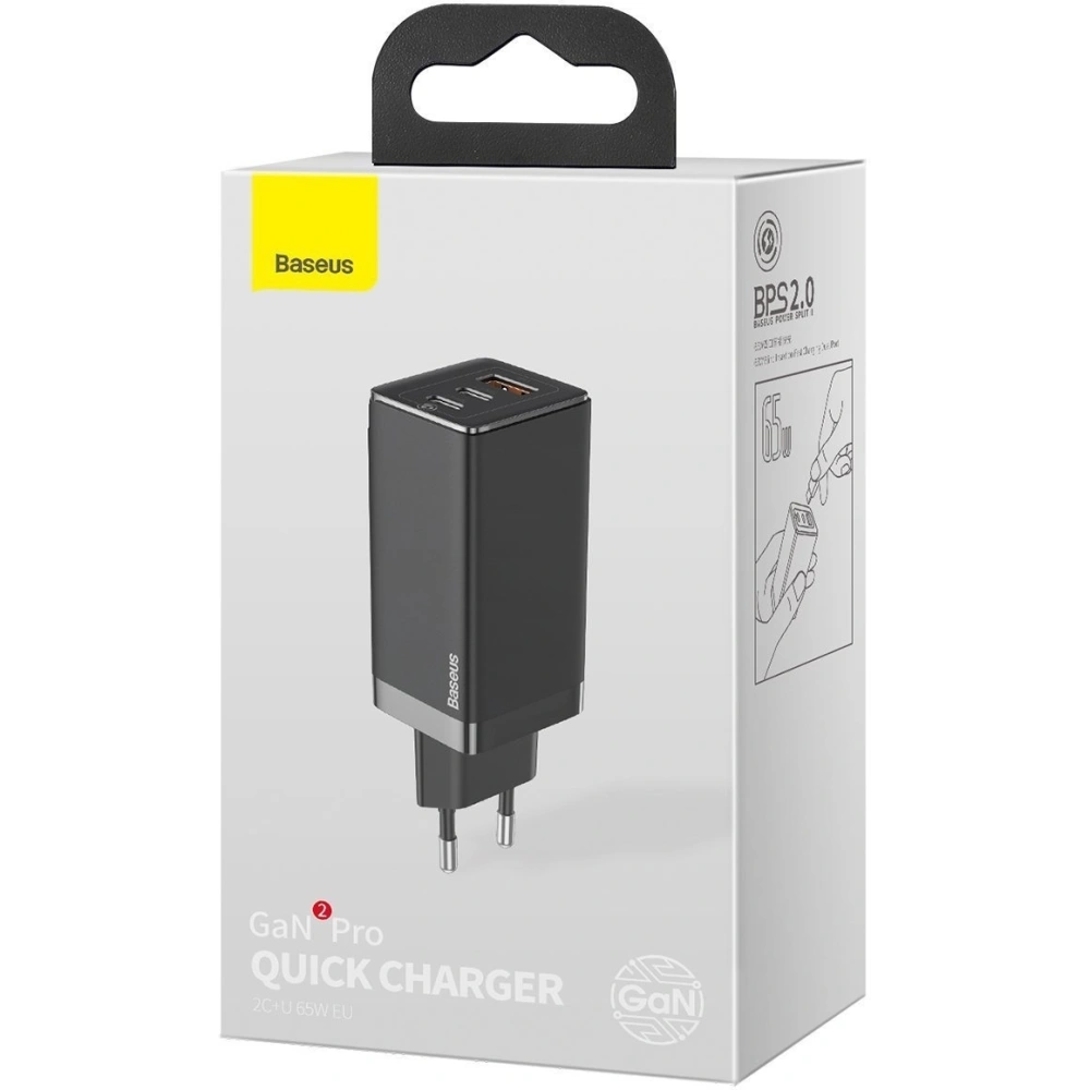 Wholesale Baseus GaN Pro Quick Travel Charger C+C+A 65W EU Black - BSU1998BLK - {ean13} - Hurt