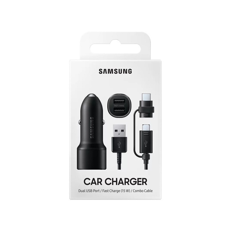 Samsung Distributor - 8806090304446 - SMG249BLK - Samsung Car Charger EP-L1100WB 15W + USB-C & microUSB black - B2B homescreen