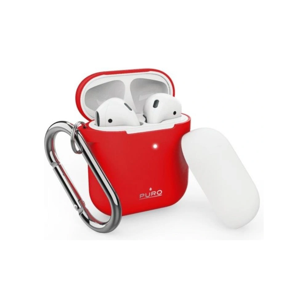 PURO ICON Apple AirPods 1 & 2 with hook (Red + White Cap)