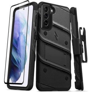 Hurtownia GSM - Pancerne etui Zizo Bolt Cover Samsung Galaxy S21 ze szkłem 9H na ekran + podstawka & uchwyt do paska (czarny) - ZIZ064BLK - {ean13} - Hurt