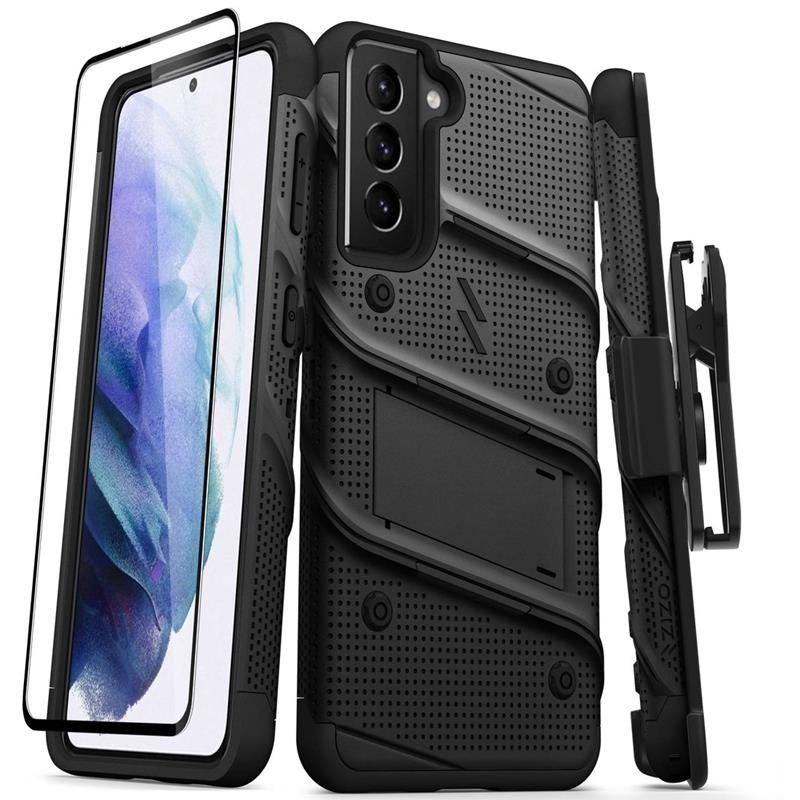 Zizo Distributor - 888488331669 - ZIZ064BLK - Zizo Bolt Cover - Samsung Galaxy S21 5G armored case with 9H glass for the screen + stand & belt clip (black) - B2B homescreen
