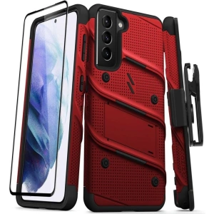 Hurtownia GSM - Pancerne etui Zizo Bolt Cover Samsung Galaxy S21 ze szkłem 9H na ekran + podstawka & uchwyt do paska (czerwony/czarny) - ZIZ065REDBLK - {ean13} - Hurt