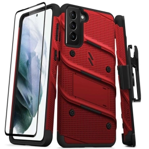 Hurtownia GSM - Panzerglas-Hülle Zizo Bolt Cover Samsung Galaxy S21+ Plus mit 9H-Glas für den Bildschirm + Ständer & Gurtclip (rot/schwarz) - ZIZ067REDBLK - {ean13} - Hurt