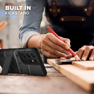 Hurtownia GSM - Pancerne etui Zizo Bolt Cover Samsung Galaxy S21 Ultra ze szkłem 9H na ekran + podstawka & uchwyt do paska (czarny) - ZIZ068BLK - {ean13} - Hurt