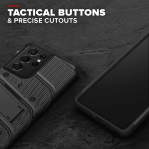 Hurtownia GSM - Pancerne etui Zizo Bolt Cover Samsung Galaxy S21 Ultra ze szkłem 9H na ekran + podstawka & uchwyt do paska (czarny) - ZIZ068BLK - {ean13} - Hurt