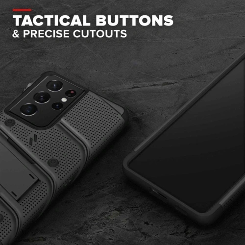 Pancerne etui Zizo Bolt Cover Samsung Galaxy S21 Ultra ze szkłem 9H na ekran + podstawka & uchwyt do paska (czarny)