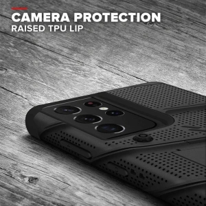 Wholesale Zizo Bolt Cover - Samsung Galaxy S21 Ultra 5G armored case with 9H glass for the screen + stand & belt clip (black) - ZIZ068BLK - {ean13} - Hurt