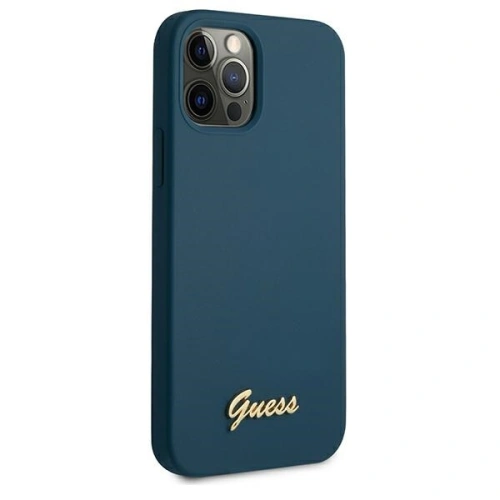 Etui Guess GUHCP12LLSLMGBL Apple iPhone 12 Pro Max niebieski/blue hardcase Metal Logo Script
