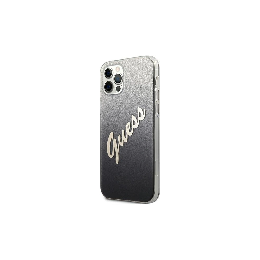Wholesale Guess GUHCP12LPCUGLSBK Apple iPhone 12 Pro Max black hardcase Glitter Gradient Script - GUE835BLK - {ean13} - Hurt