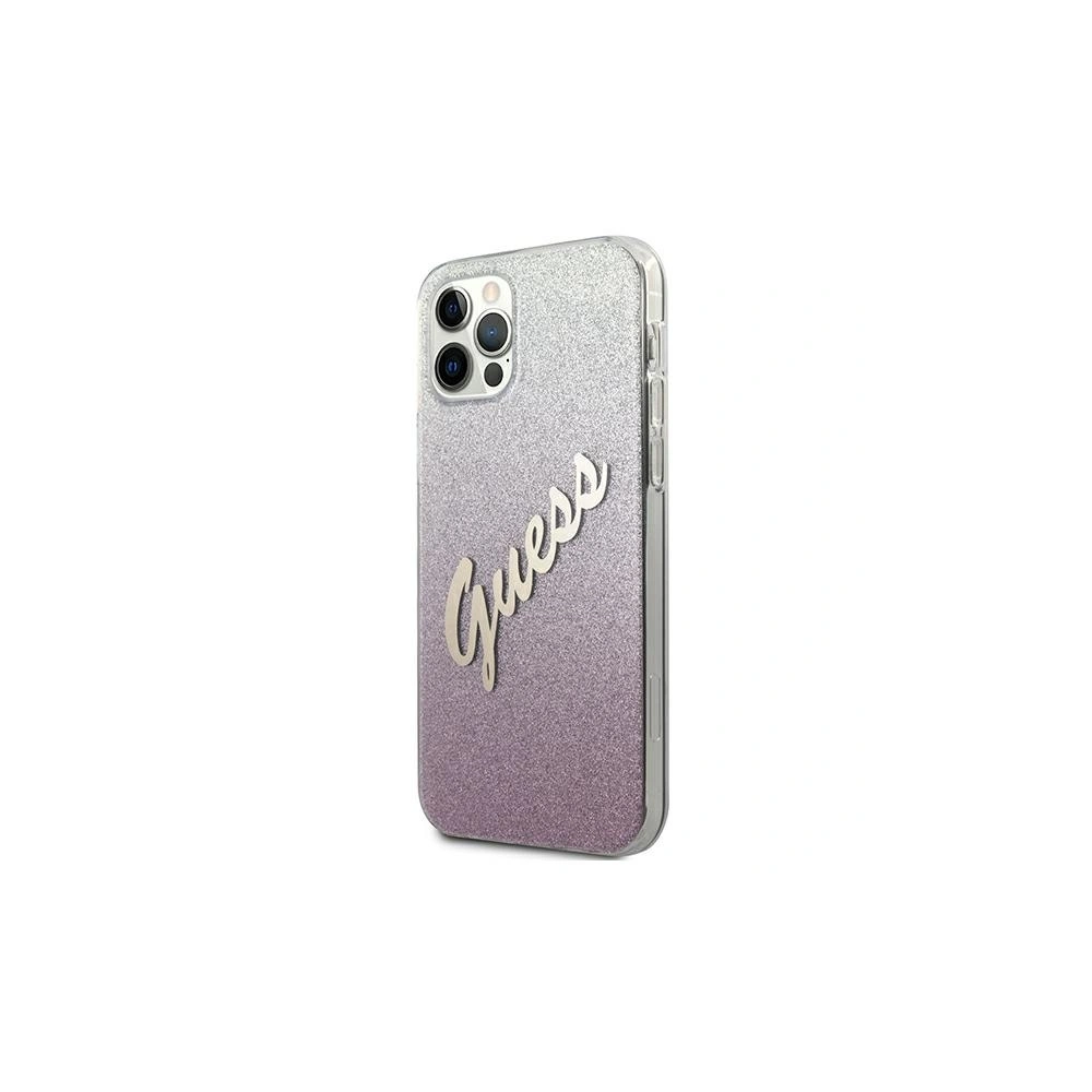 Wholesale Guess GUHCP12LPCUGLSPI Apple iPhone 12 Pro Max pink hardcase Glitter Gradient Script - GUE838PNK - {ean13} - Hurt