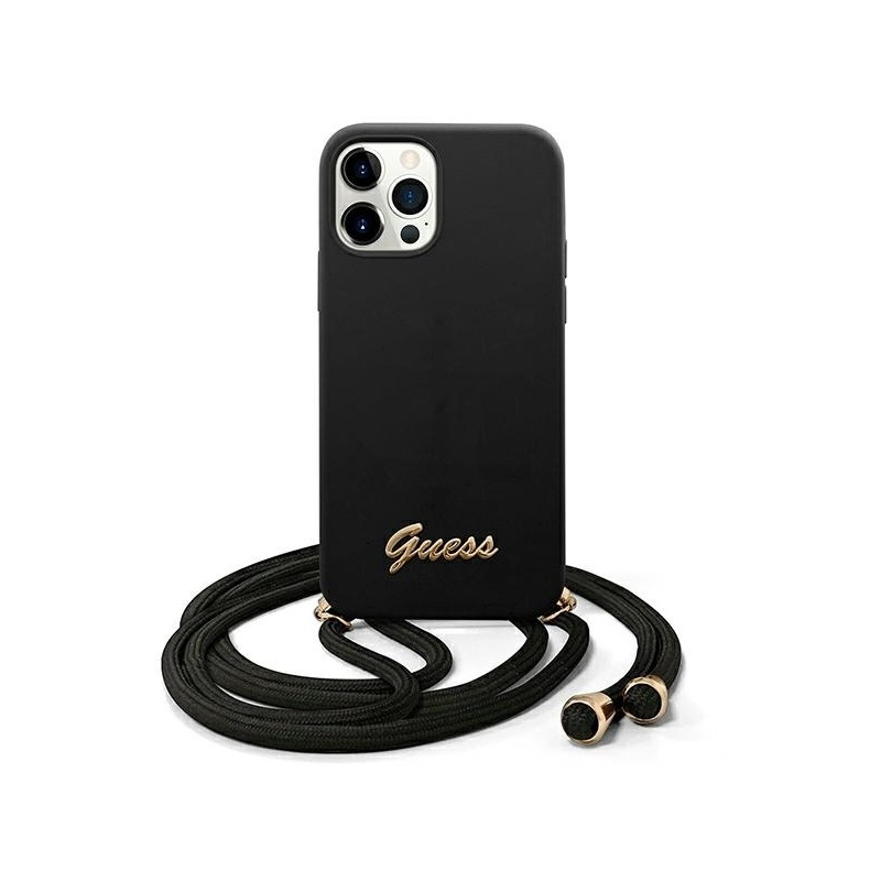 Guess Distributor - 3700740494288 - GUE841BLK - Guess GUHCP12MLSCLMGBK Apple iPhone 12/12 Pro black hardcase Metal Logo Cord - B2B homescreen
