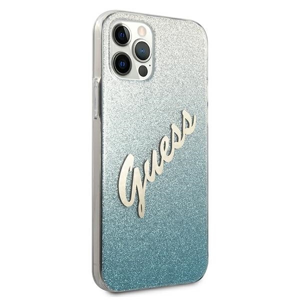 Kryt Guess GUHCP12MPCUGLSBL Apple iPhone 12/12 Pro blue hardcase Glitter Gradient Script