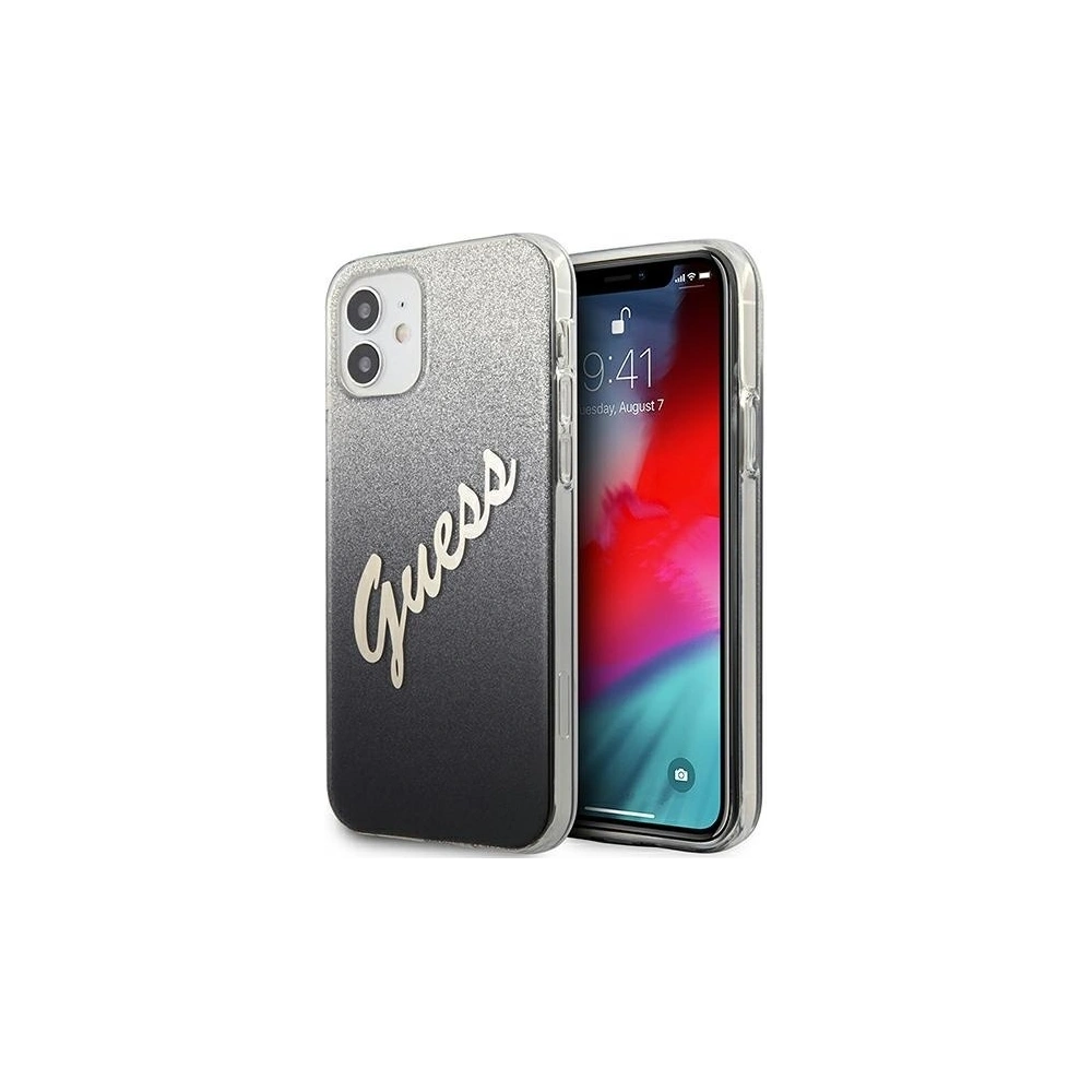 Wholesale Guess GUHCP12SPCUGLSBK Apple iPhone 12 mini black hardcase Glitter Gradient Script - GUE859BLK - {ean13} - Hurt