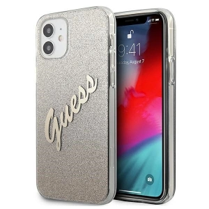 Guess GUHCP12SPCUGLSGO Apple iPhone 12 mini gold hardcase Glitter Gradient Script