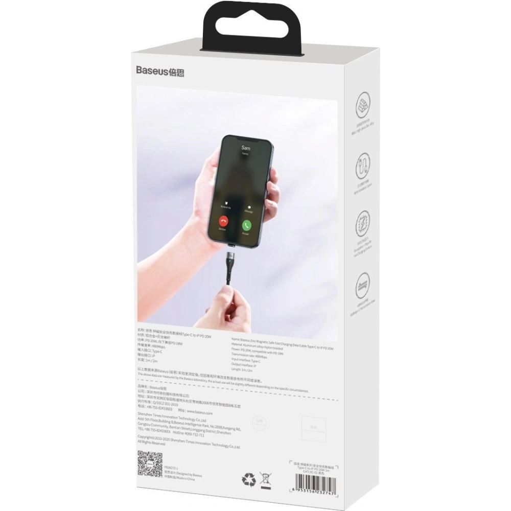 Hurtownia GSM - Kabel magnetyczny USB-C - Lightning Baseus Zinc 20W 1m (czarny) - BSU2006BLK - {ean13} - Hurt