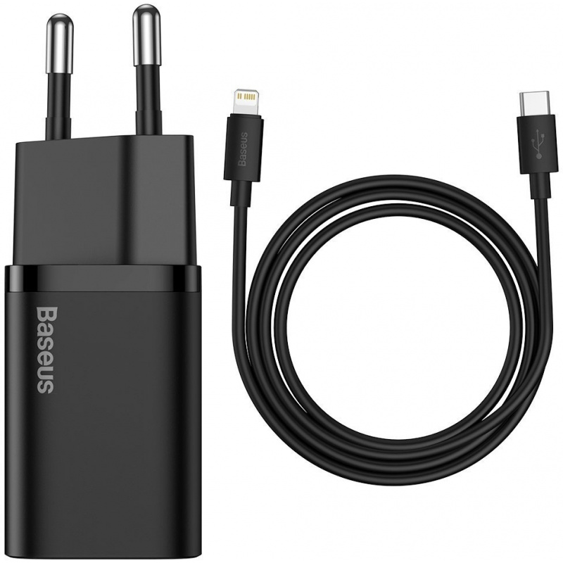 Baseus Distributor - 6953156230057 - BSU2027BLK - Baseus Super Si Quick Charger 1C 20W with USB-C cable for Lightning 1m (black) - B2B homescreen