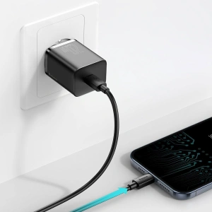 Hurtownia GSM - Ładowarka sieciowa Baseus Super Si Quick Charger 1C 20W z przewodem USB-C do Lightning 1m (czarna) - BSU2027BLK - {ean13} - Hurt