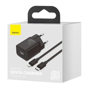 Hurtownia GSM - Ładowarka sieciowa Baseus Super Si Quick Charger 1C 20W z przewodem USB-C do Lightning 1m (czarna) - BSU2027BLK - {ean13} - Hurt