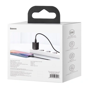 Hurtownia GSM - Ładowarka sieciowa Baseus Super Si Quick Charger 1C 20W z przewodem USB-C do Lightning 1m (czarna) - BSU2027BLK - {ean13} - Hurt