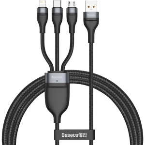 Kabel USB 3w1 Baseus Flash Series, USB-C + micro USB + Lightning, 40W, 5A, 1.2m (czarny)
