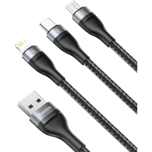 Kabel USB 3w1 Baseus Flash Series, USB-C + micro USB + Lightning, 40W, 5A, 1.2m (czarny)