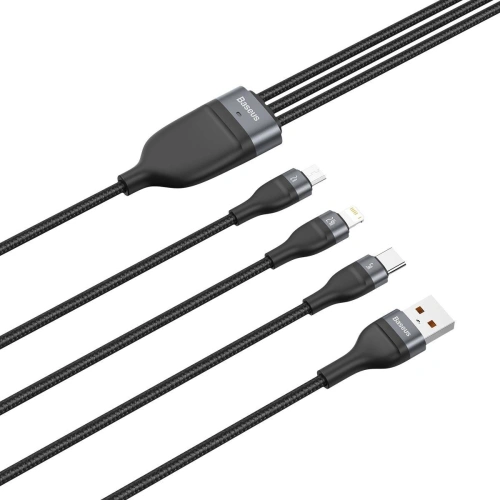Kabel USB 3w1 Baseus Flash Series, USB-C + micro USB + Lightning, 40W, 5A, 1.2m (czarny)