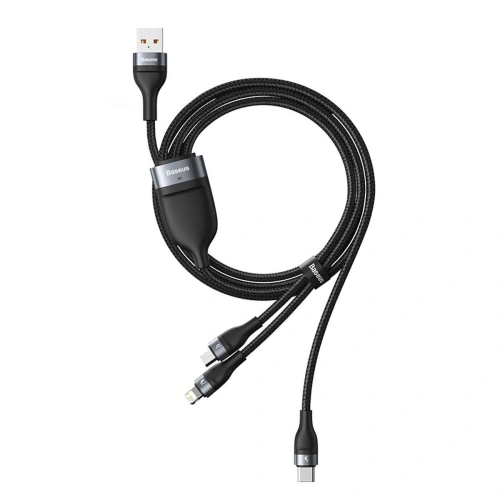Kabel USB 3w1 Baseus Flash Series, USB-C + micro USB + Lightning, 40W, 5A, 1.2m (czarny)