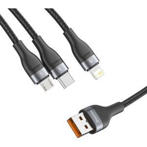 Kabel USB 3w1 Baseus Flash Series, USB-C + micro USB + Lightning, 40W, 5A, 1.2m (czarny)