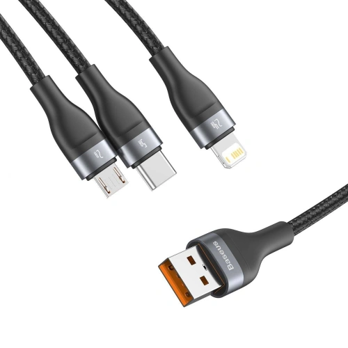 Kabel USB 3w1 Baseus Flash Series, USB-C + micro USB + Lightning, 40W, 5A, 1.2m (czarny)