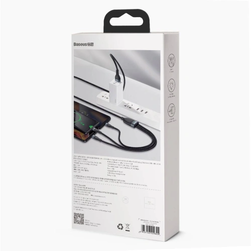 Kabel USB 3w1 Baseus Flash Series, USB-C + micro USB + Lightning, 40W, 5A, 1.2m (czarny)