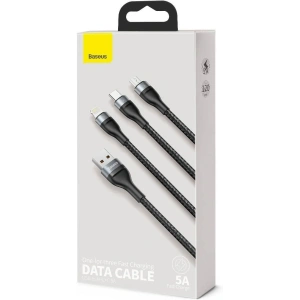 Kabel USB 3w1 Baseus Flash Series, USB-C + micro USB + Lightning, 40W, 5A, 1.2m (czarny)