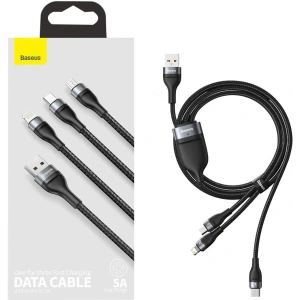 Kabel USB 3w1 Baseus Flash Series, USB-C + micro USB + Lightning, 40W, 5A, 1.2m (czarny)